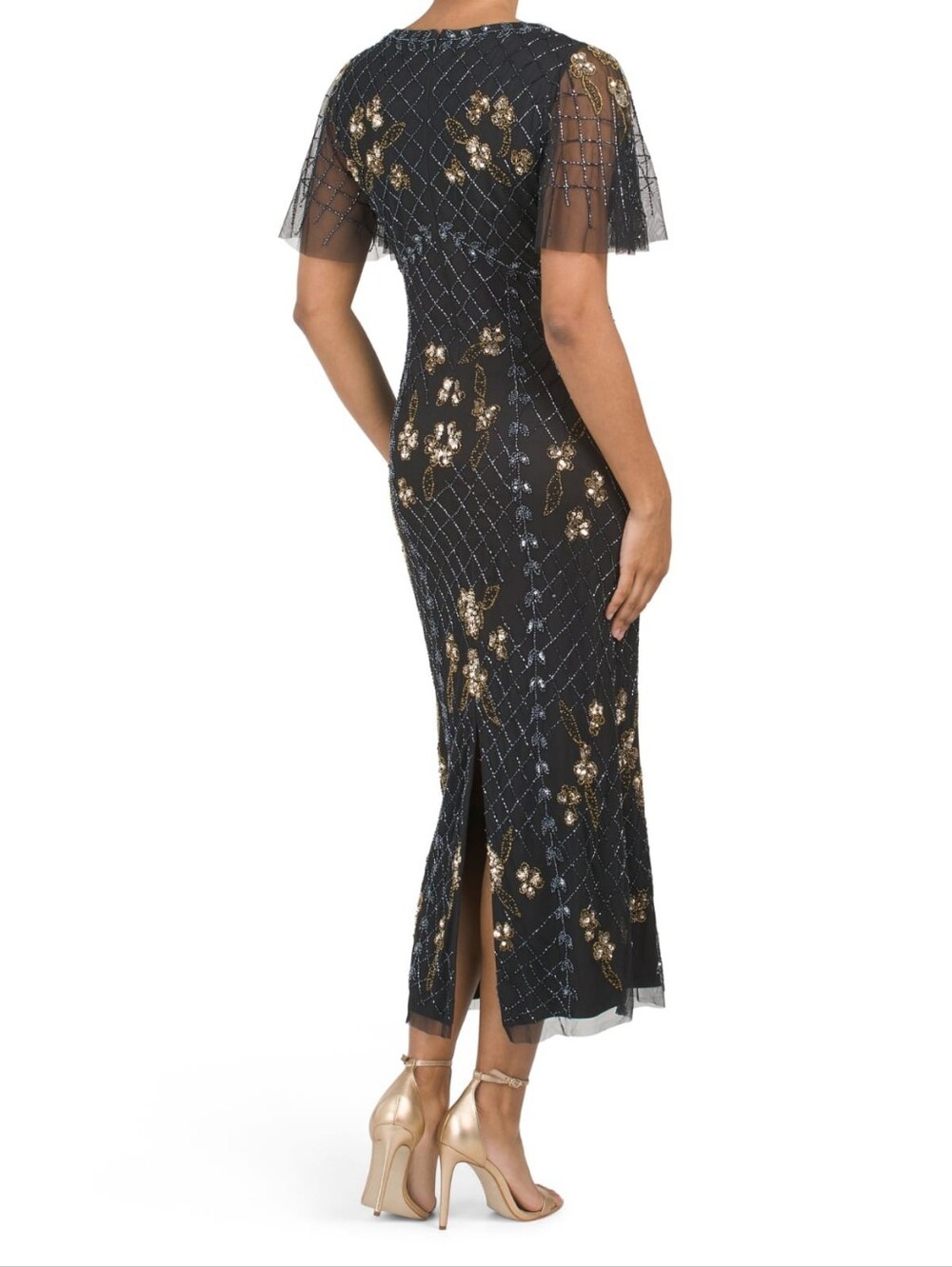 Adrianna papell Embellished Mesh V-Neck Midi Dress - Picture 9 of 9